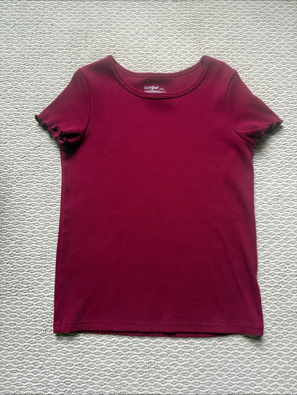 Girls Cat & Jack Short Sleeve Ribbed Tee - Maroon